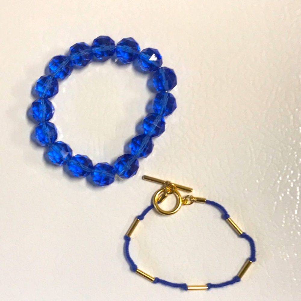 J. Crew rope and metal, with toggle closure, and lucite bobble elastic bracelets